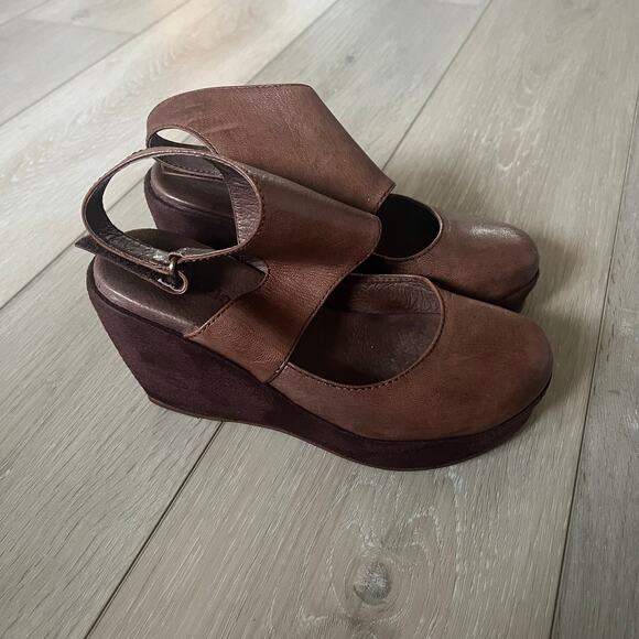 Antelope Women's 36 / US 5-5.5 Brown Leather Suede Wedge Heel Platform Sandal - Picture 2 of 6